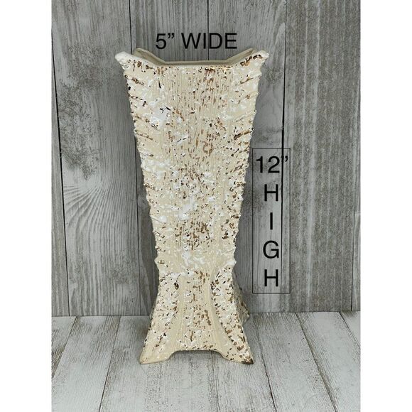 Vintage Savoy MCM Splatter Art Pottery Vase White & 24k Gold on Ivory - Picture 2 of 5